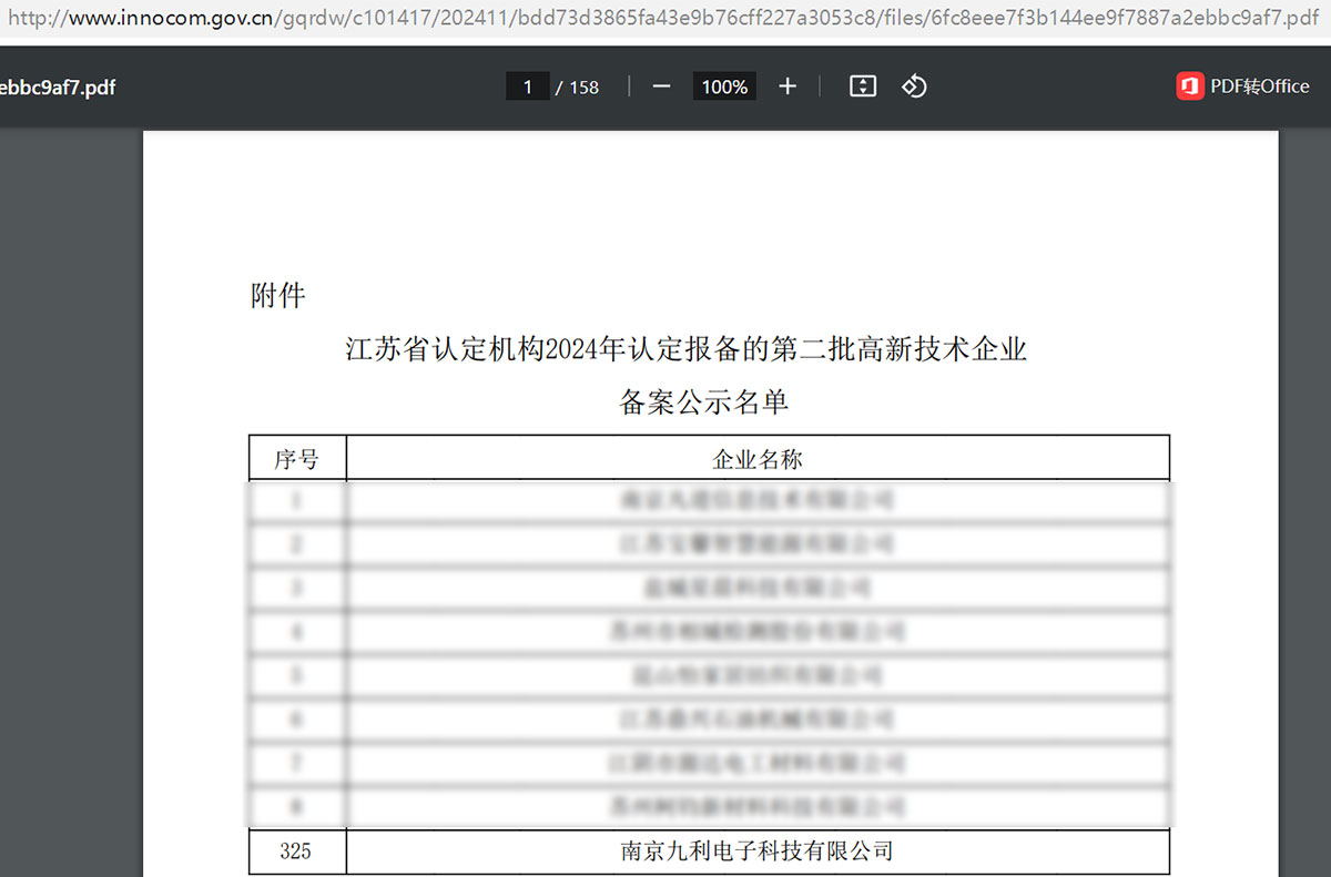 江苏省认定机构2024年认定报备的第二批高新技术企业备案公示名单